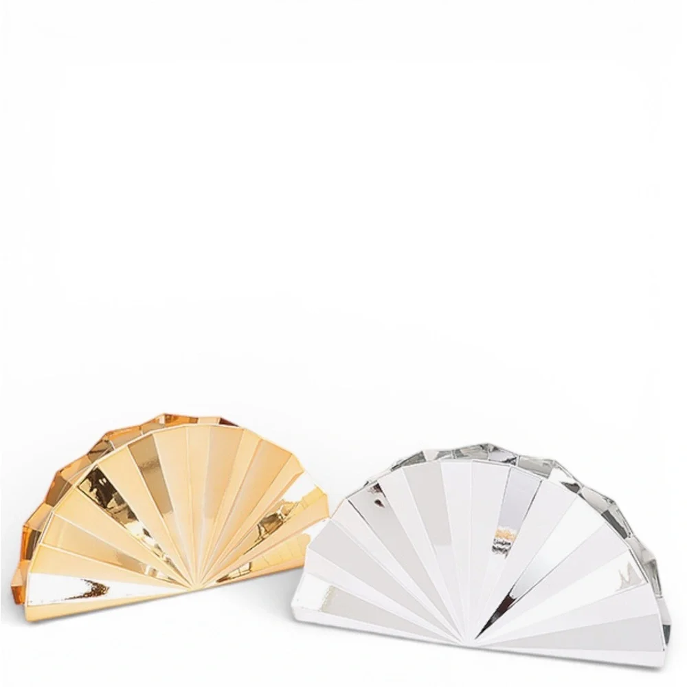Gold and Silver Fan-Shaped Metal Clutch Bag
